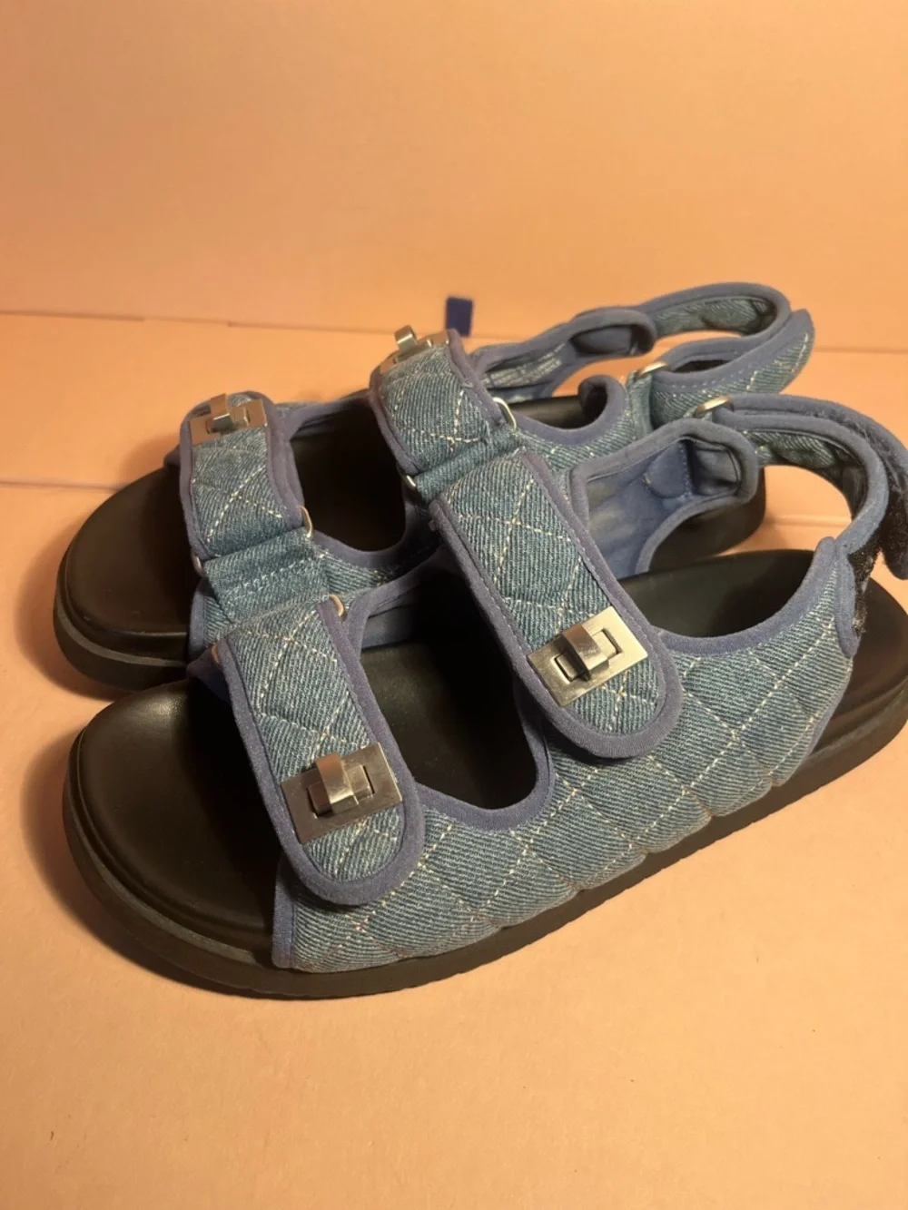 Women’s  Quilted Light Blue Adjustable Strap sandals / DUNE London brand size 39